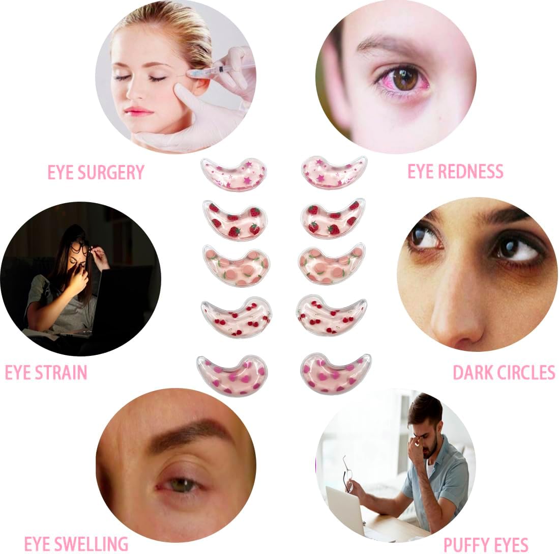 Reusable Gel Eye Ice Pack, Cooling Eye Pad, Hot ＆ Cold Treatment for Eye Strain, Eye Swelling, Eye Redness, Puffy Eyes, Dark Circles, Smooth Fine Lines, and Eye Recover Surgery. (Purple ＆)