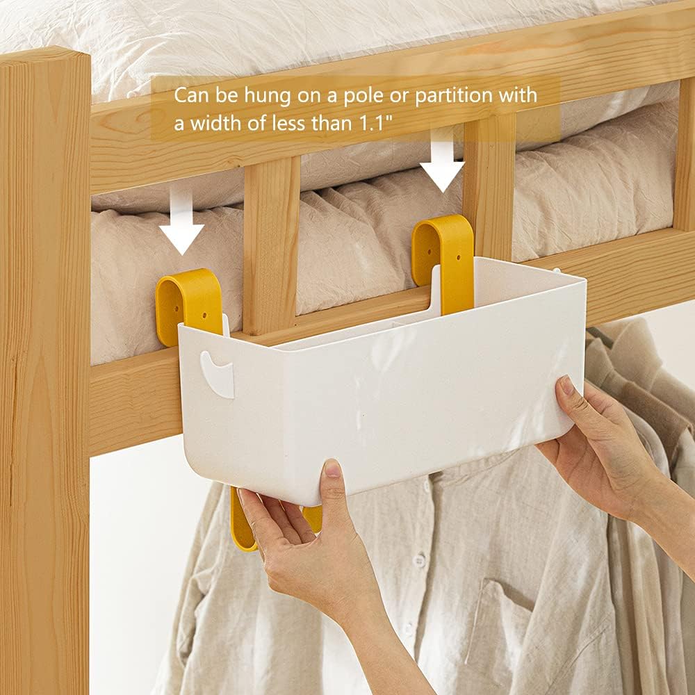 Poeland Hanging Storage Basket with Hooks, Bedside Organizer Shelf, Bunk Bed Storage Caddy Holder for Remote, Phone, Glasses, Bottle in Dorm, Bedroom, Bathroom, Camper, Rv, Loft Bed