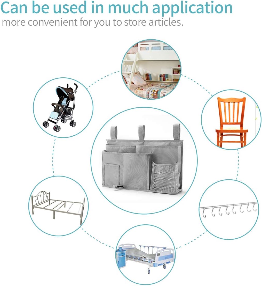 Bseash Bunk Bed Organizer, Bedside Caddy Hanging Bed Organizer Storage Bag 8 Pockets, for College Dorm Rooms Bed, Hospital Bed, Baby Bed Rails, 600D Oxford Cloth