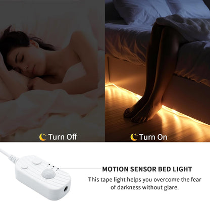 LED Light Strip Motion Sensor, USB Powered, Waterproof Rope Lights 6000K, Day and Night Modes Dimming, Indoor/Outdoor Use, Adhesive Tape 16.4ft