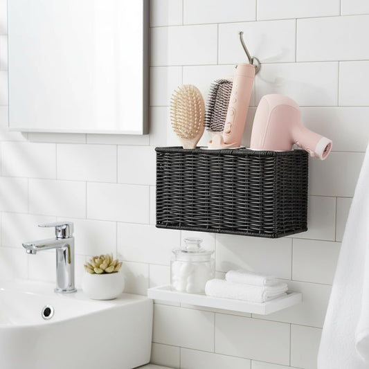 Hair Tool Organizer,Wall Mount Curling Iron Holder,Waterproof Wicker Hot Tools Organizer for Hair Dryer,Flat Irons,Curling Wands,Straighteners Storage,in Cabinet,Bathroom,Vanity (Nature)