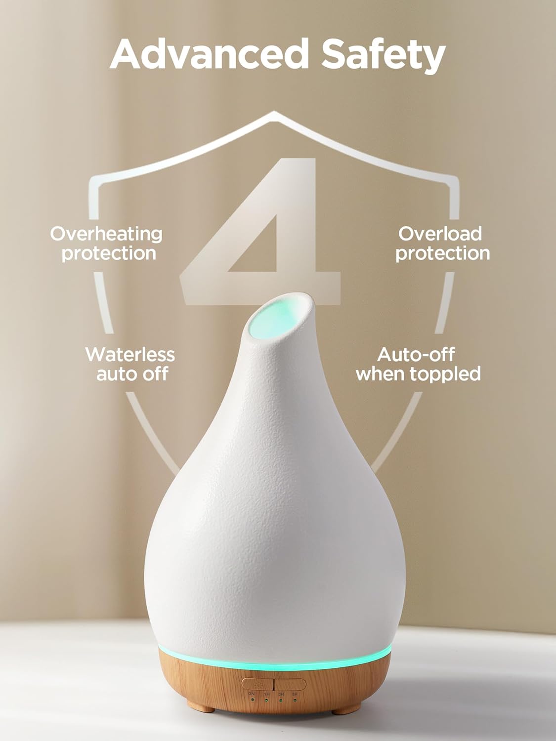 InnoGear Essential Oil Diffuser, 150ml Ceramic Diffuser Handcrafted Stone Aromatherapy Diffusers Ultrasonic Cool Mist Humidifier Vaporizer 2 Mist Modes Waterless for Home, White Vase-Shaped Ceramic