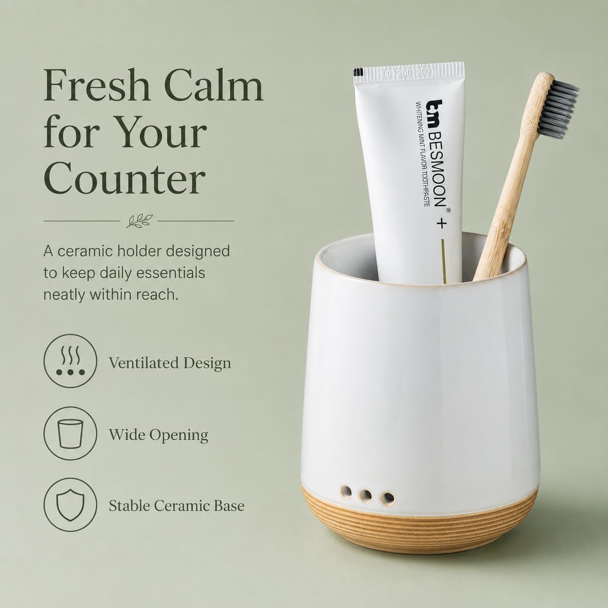 LYEOBOH Ceramic Toothbrush Cup, Cute Toothbrush Holder with Drainage White | Farmhouse Toothbrush Container, Countertop Toothbrush Organizer, Toothbrush Storage for Bathroom Vanity & Countertop