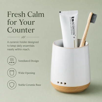 LYEOBOH Ceramic Toothbrush Cup, Cute Toothbrush Holder with Drainage White | Farmhouse Toothbrush Container, Countertop Toothbrush Organizer, Toothbrush Storage for Bathroom Vanity & Countertop