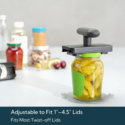 KITCHENDAO Jar Opener for Weak Hands, Twist Lid & Cap Crack Jar Opener | Fits 1–4.5 Inch Lids, Durable Metal Internal Mechanism, Stainless Steel Teeth, Non-slip Grip & Base Pad