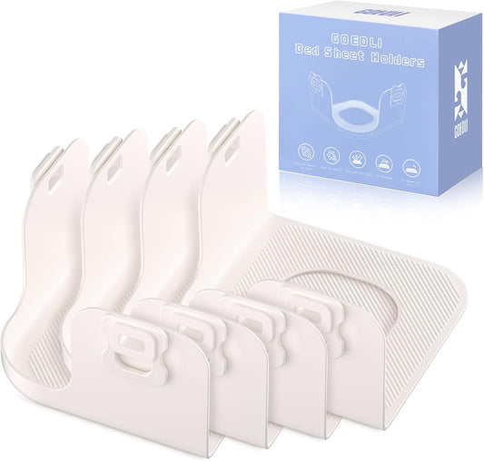 4PC-Bed Sheet Holders,Secure Bed Sheets,ABS Material,One-Time Installation | No More Loose Sheets, Fits All Kinds of Sheets and Mattress Sizes, Bed Corner Sheet Holders (Ivory White)