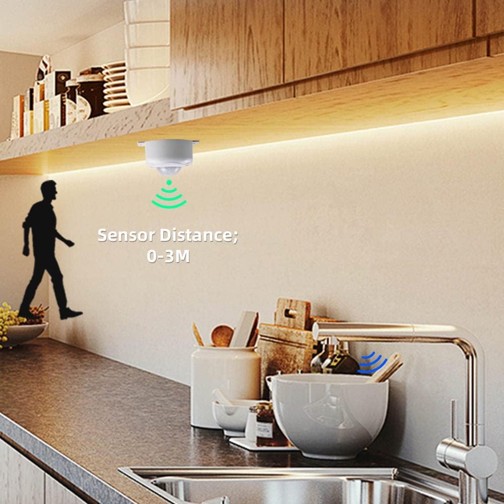 5 Feet Motion Activated Strip Lights, Plug-in LED Night Lights Waterproof for Bed, Kitchen, Stair (Warm White)