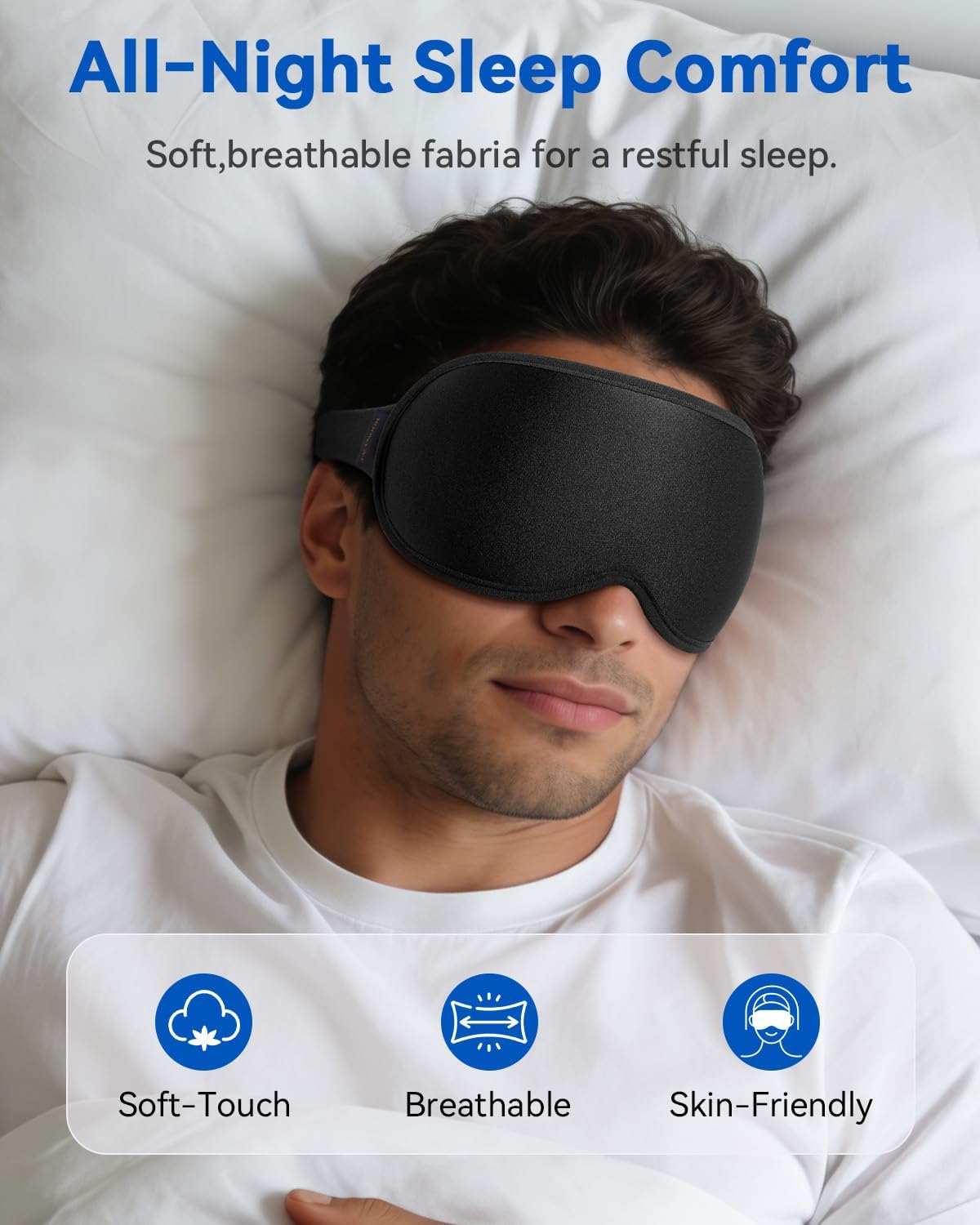 FACEMOON 3D Blackout Weighted Eye Mask for Sleep, Airplane Travel Essential | Long flights, road trips, gentle weighted comfort, deep cups, lash-friendly, adjustable strap, daytime naps for men & women