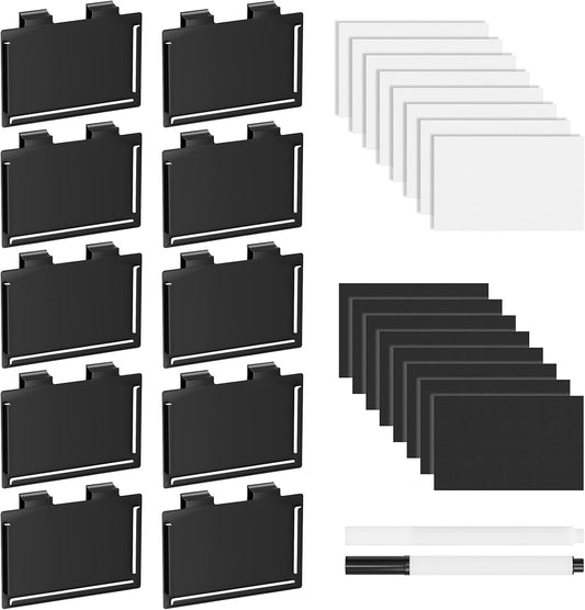 SpaceAid 10 Pack Pantry Basket Labels Clip on for Storage Bins, with 20 Label Cards, Kitchen Bin Label Tags, Removable Home Metal Bin Organization, Black and White Chalk Included (Black)