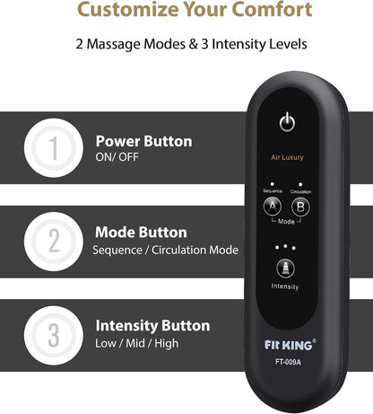 FIT KING Leg Massager for Circulation and Pain Relief, Air Compression Leg and Foot Massager to Relieve Pain Swelling Edema with 2 Size Extensions- Great Gift for Wife Mom and Dad