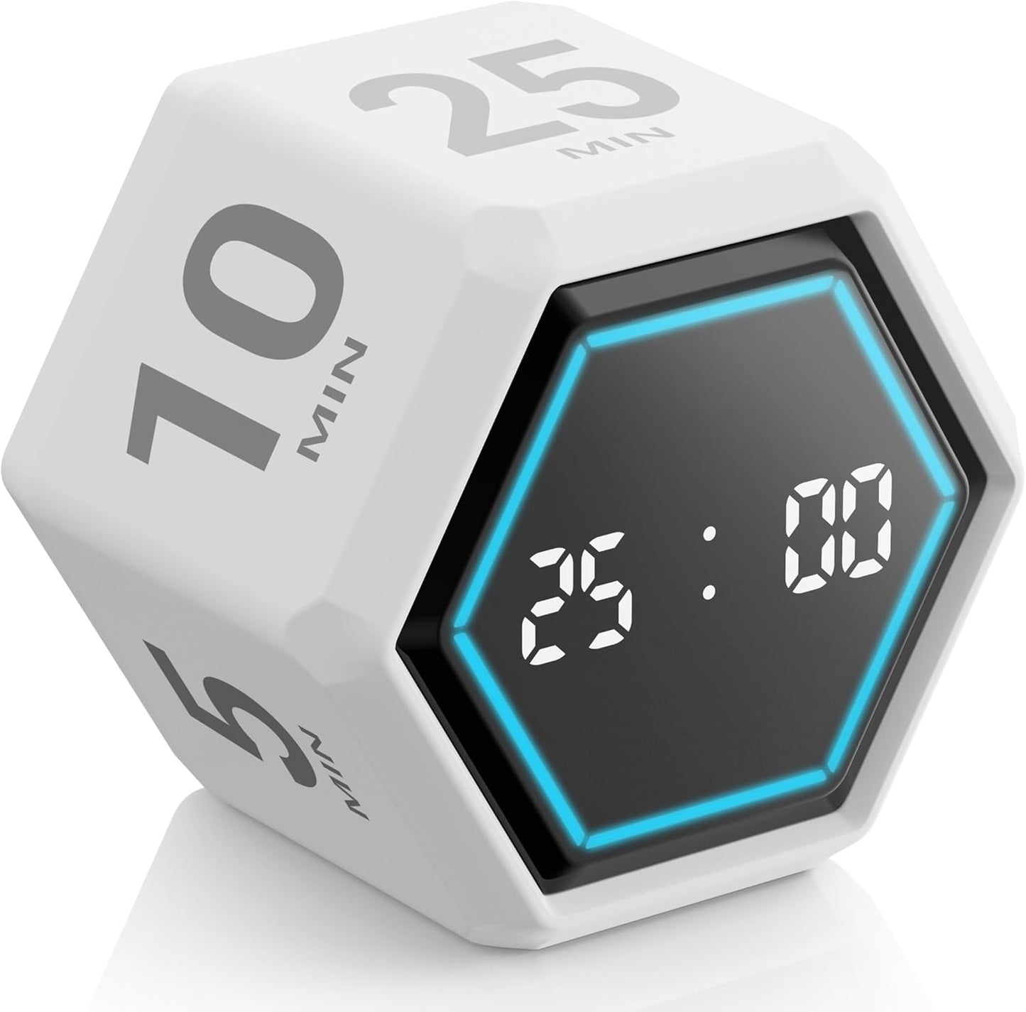 Visual Cube Timer with Visual Countdown, 5 & 25 Min Presets | 6 preset times (25, 5, 3, 10, 30 & 50 min), silent, vibration and sound alerts for study, work and classroom use