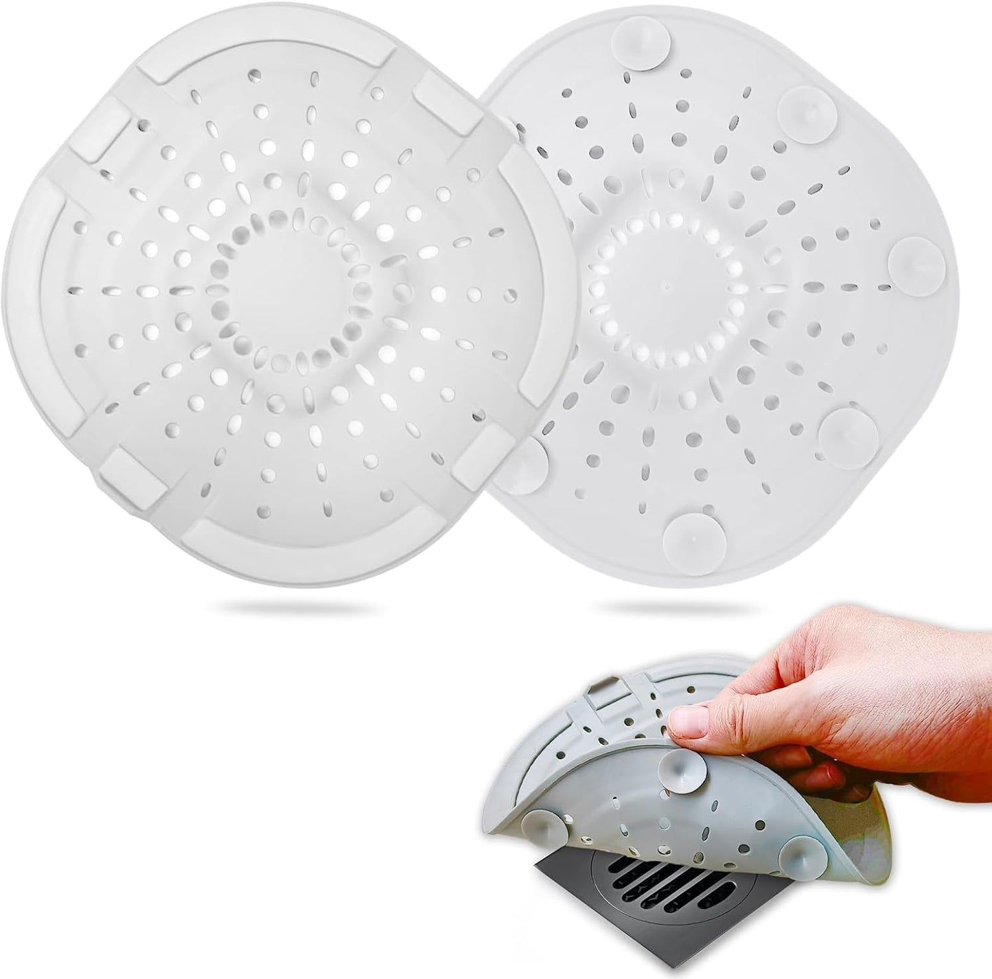 Bovinde Hair Drain Catcher,Square Cover for Shower 2 Pack (Black) | Drainer Cover Silicone Hair Stopper with Suction Cups,Protector Accessories,Easy to Install Suit for Bathroom,Bathtub,Sink