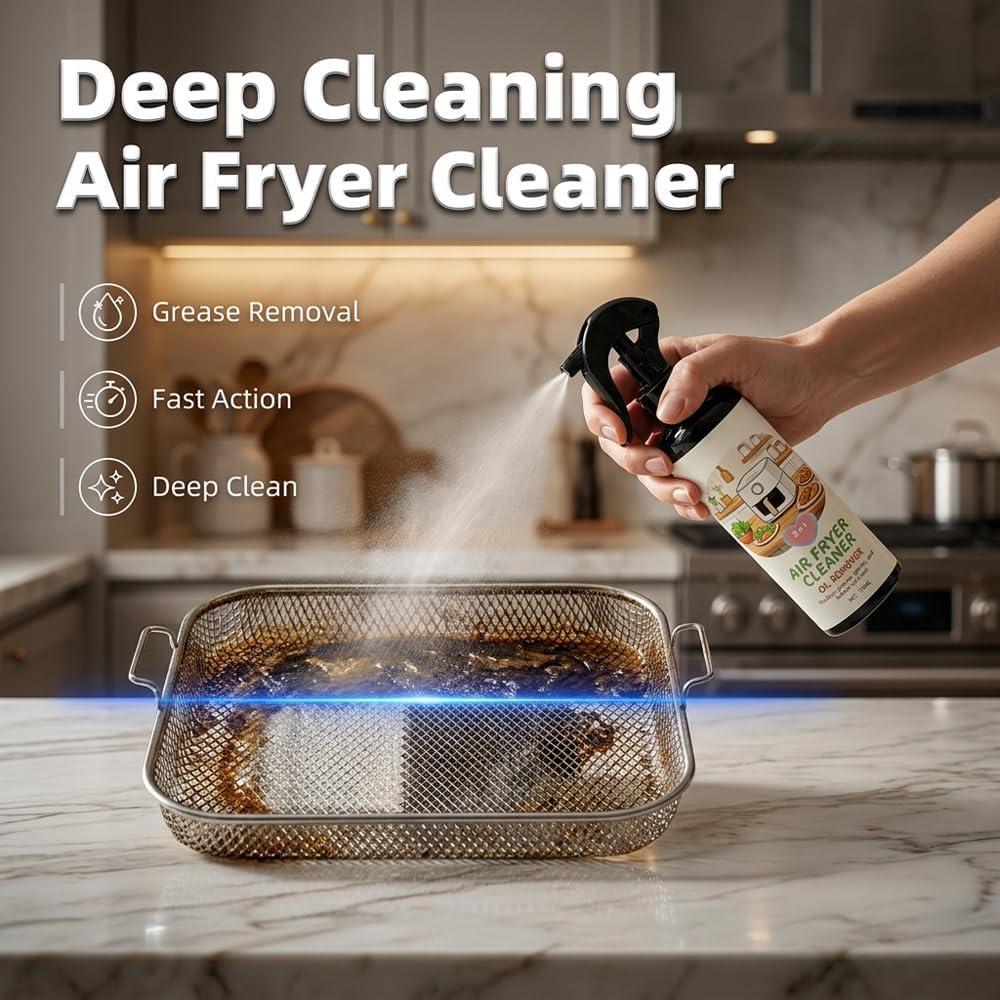 HISKI 2-in-1 Air Fryer Cleaner and Degreaser Spray, Powerful Kitchen Degreaser Foam Spray, Fast and Powerful Oil-Removing Spray (2PCS, 110ml)