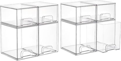 Vtopmart Clear Stackable Storage Drawers Set of 6, Plastic Organizer Bins | Multi-purpose Boxes for Bathroom Accessories Storage, Ideal for Cabinet, Shelf, Pantry, Laundry Room Organization