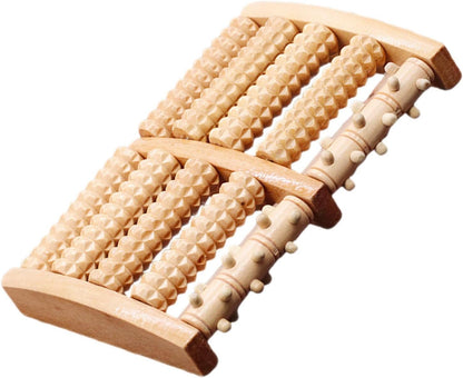 Wooden Foot Therapy Roller Massager 5-Row Acupressure Ball Foot Massager for Plantar Relief and Reflexology Massage at Home for Men and Women