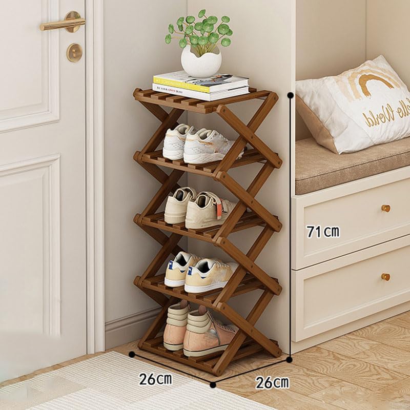 YYW Bamboo Shoe Rack for Entryway, Foldable Free Standing for Closet | Installation-Free Vertical Shoe Racks, Shoe Shelf for Living Room Bedroom, Easy To Assemble, Tawny 5 Layers