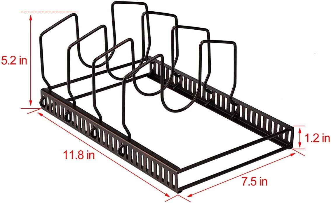 Toplife Pot Lids Organizer Rack for Cabinet and Countertop, 7+ Pan Lids and Bakeware Organizer Rack Holder with 7 Adjustable Compartments - Black