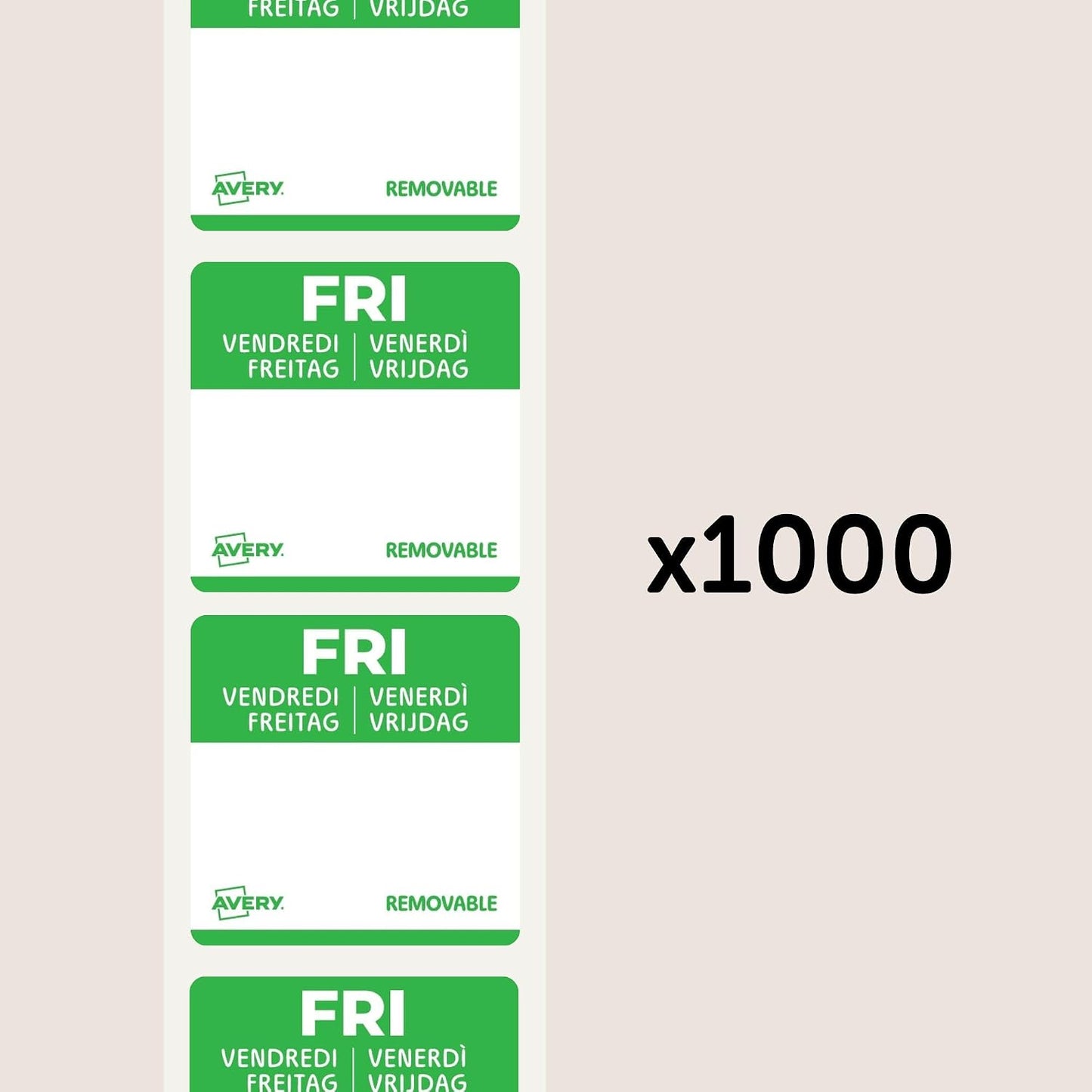 Avery Removable, Hand Writable, Food Day Labels, Wednesday, Strong Adhesive, 25 x 25 mm, Red, 1000 Labels, Preprinted Design (DLSWEDREV-1000)