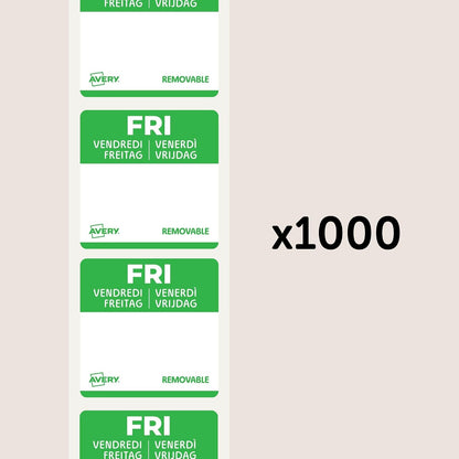 Avery Removable, Hand Writable, Food Day Labels, Wednesday, Strong Adhesive, 25 x 25 mm, Red, 1000 Labels, Preprinted Design (DLSWEDREV-1000)