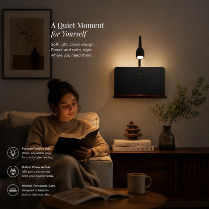 Bedside Wall Sconce with Wireless Charging Station & USB Charging, 3 Adjustable Color Temperatures LED Reading Light, 3000K Warm Ambient lighting Wall Mounted Sconce for Bedroom, Plug-in or Hardwired