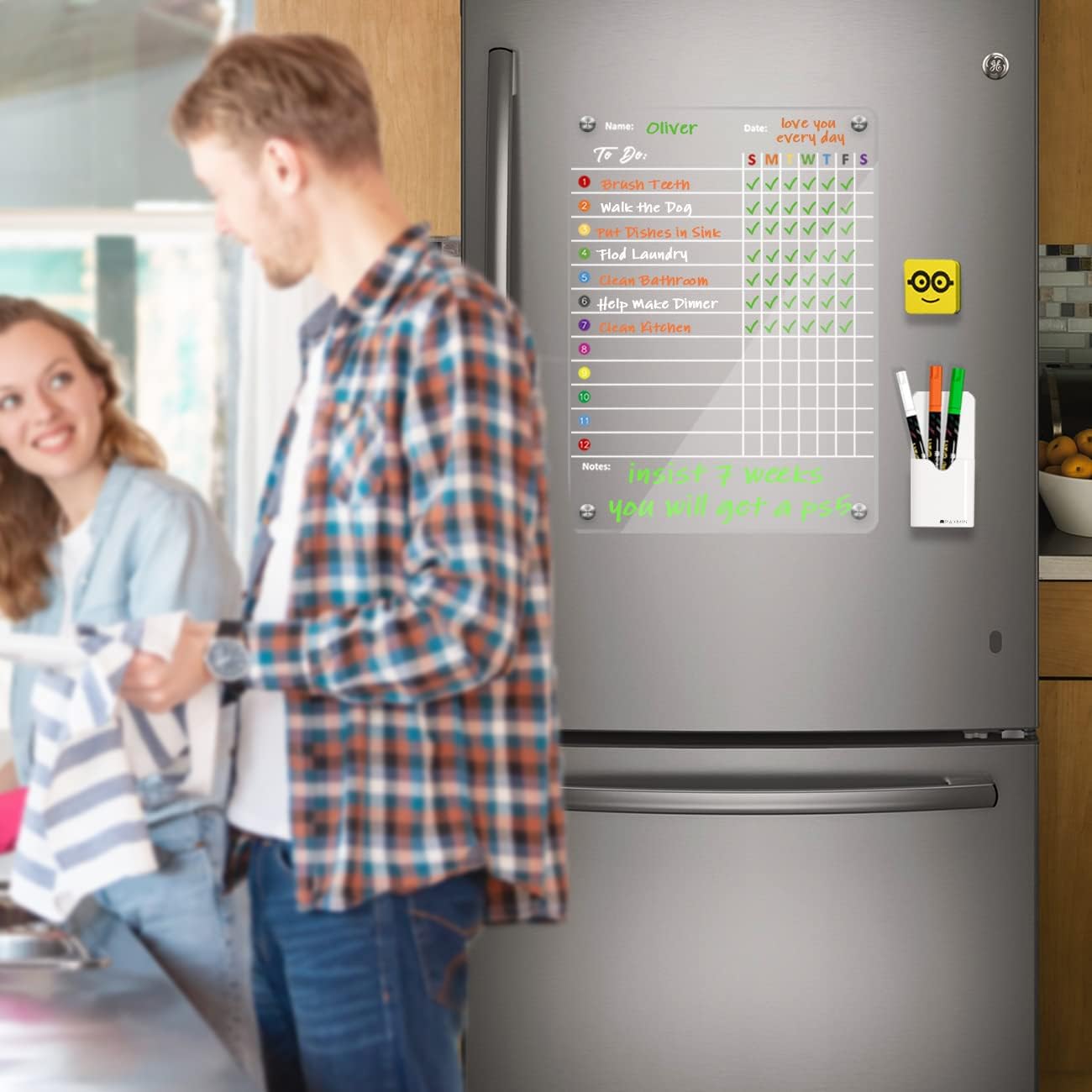 Magnetic Acrylic Chore Chart 17"x12" Clear Chore Chart for Adults and Teenagers Dry Erase Board Includes 3 Dry Erase Markers