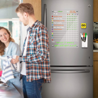 Magnetic Acrylic Chore Chart 17"x12" Clear Chore Chart for Adults and Teenagers Dry Erase Board Includes 3 Dry Erase Markers