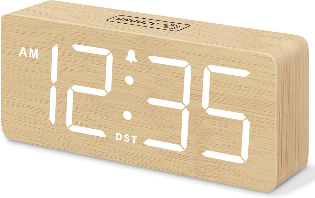 DreamSky Wooden Digital Alarm Clock for Bedroom with Large Numbers