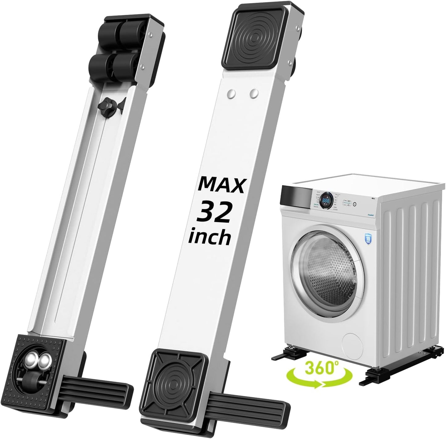 Appliance Rollers Heavy Duty,Newest 360° Movement Appliance Sliders,20-32in Extendable,Liftable Anti Slip Washing Machine Base,Easily Move Washer and Dryer Machines,Refrigerators,Furniture-Black
