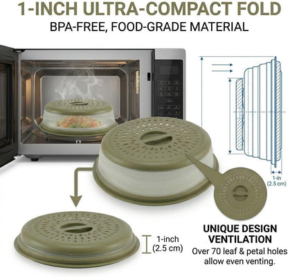 Microwave Splatter Cover for Food – Collapsible, Heat Resistant Vented Lid with Easy-Grip Handle, PP+TPR Plastic, Dishwasher Safe Kitchen Gadget, Green