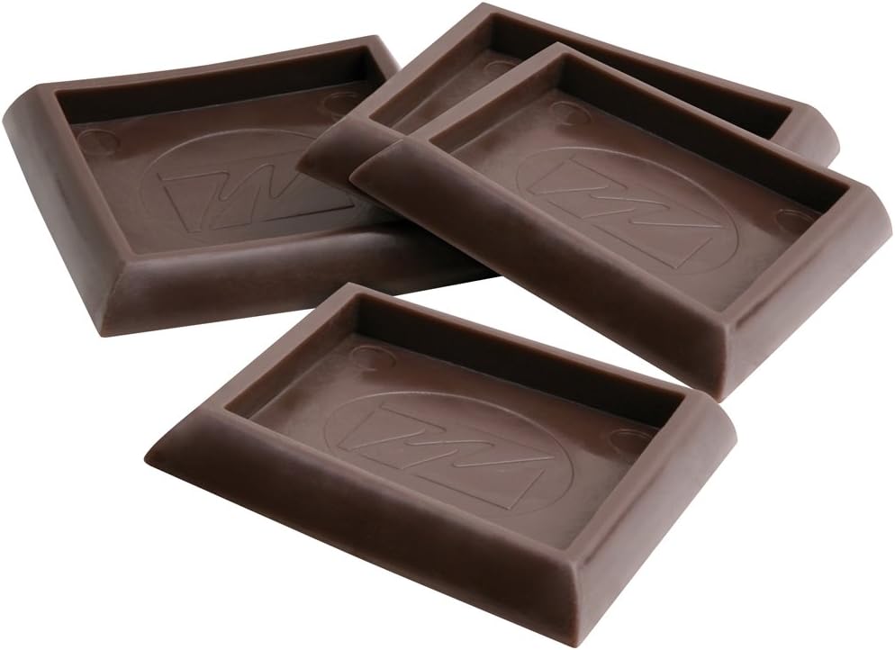 SoftTouch 2" Square Reusable Furniture Caster Cups for Couches, Chairs, Tables on Carpet or Hard Surfaces, Furniture Wheel Caster Cups with Vinyl Base, Set of 4, Brown