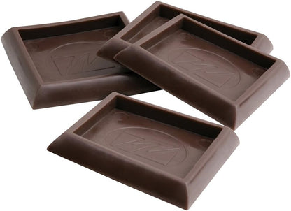SoftTouch 2" Square Reusable Furniture Caster Cups for Couches, Chairs, Tables on Carpet or Hard Surfaces, Furniture Wheel Caster Cups with Vinyl Base, Set of 4, Brown
