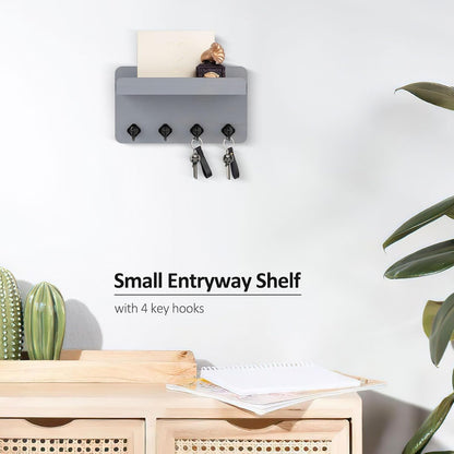 Nekon Key Holder Wall Mount, 8.5 Inch Small Wooden Wall Organizer, Black | Rustic Wall Shelf, Farmhouse Key and Mail Holder for Living Room Entryway Kitchen