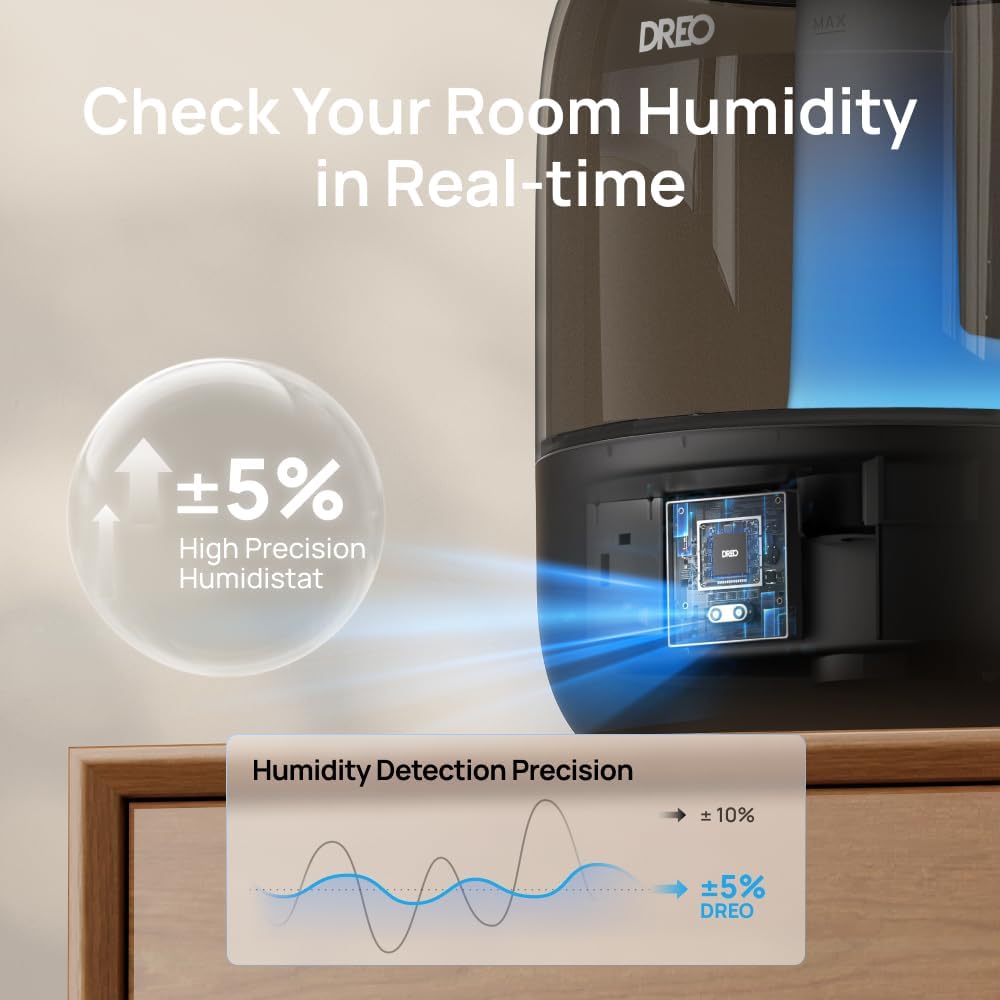 DREO 3L Humidifiers for Bedroom, 30H Runtime, 26 dB Quiet, Black