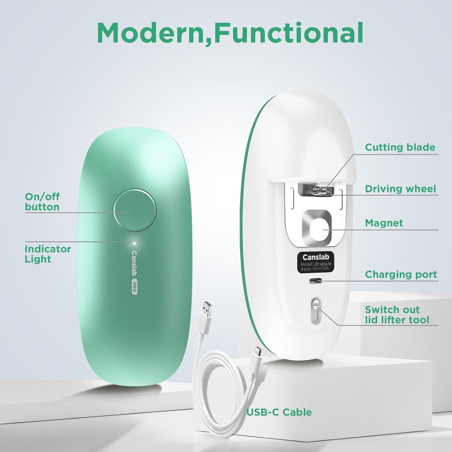Canslab Ultrablade PRO Electric Can Opener,USB Rechargeable,Smart Auto Stop | Automatic Can Opener for Seniors with Arthritis, Handsfree Side Cut with Smooth Edge, Cordless, Wall Mountable, Black