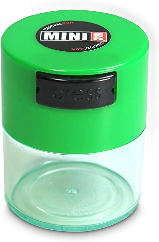 Minivac - 10g to 30 grams Airtight Multi-Use Vacuum Seal Portable Storage Container for Dry Goods, Food, and Herbs - Green Clear