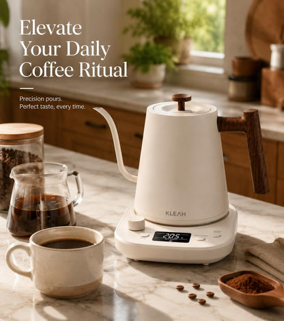 KLEAH Gooseneck Electric Kettle with Temperature Control - 0.8L Automatic Shut Off Tea & Coffee Kettle, Hot Water Boiler Pour Over Coffee Kettle, 1200W Quick Heating Keep Warm, Bone White