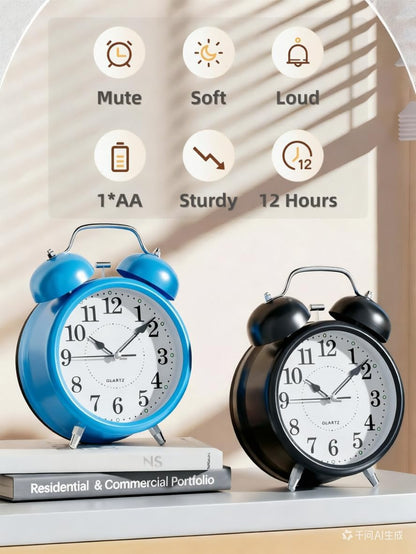 4 Inches Analog Alarm Clocks Retro Backlight Cute Simple Design with Night Light Silent Non-Ticking Battery Operated [Red]
