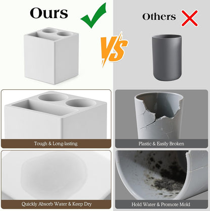 Luxspire Diatomite Toothbrush Holder, 2 Slots, Marble White | Fast Drying, Diatomaceous Earth, Electric Tooth Brush and Toothpaste Organizer, For Bathroom Kitchen Vanity Countertop