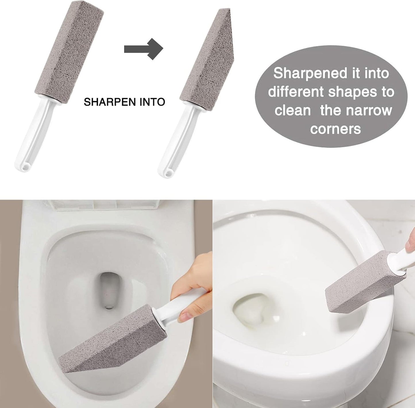3 Pack Pumice Stone for Toilet Bowl Cleaning with Handle, Scouring Stick Remove Toilet Bowl Hard Water Rings, Calcium Buildup and Rust for Cleaning Toilet, Bathroom, Kitchen Sink, Grill (Gray)