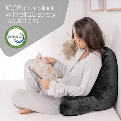 Milliard Reading Pillow with Arms, Grey, Shredded Memory Foam Back Pillow for Bed Sitting Up - Sit Up Backrest Support for Reading & Rest Bed - Washable Cover, Adjustable Comfort, CertiPUR Certified