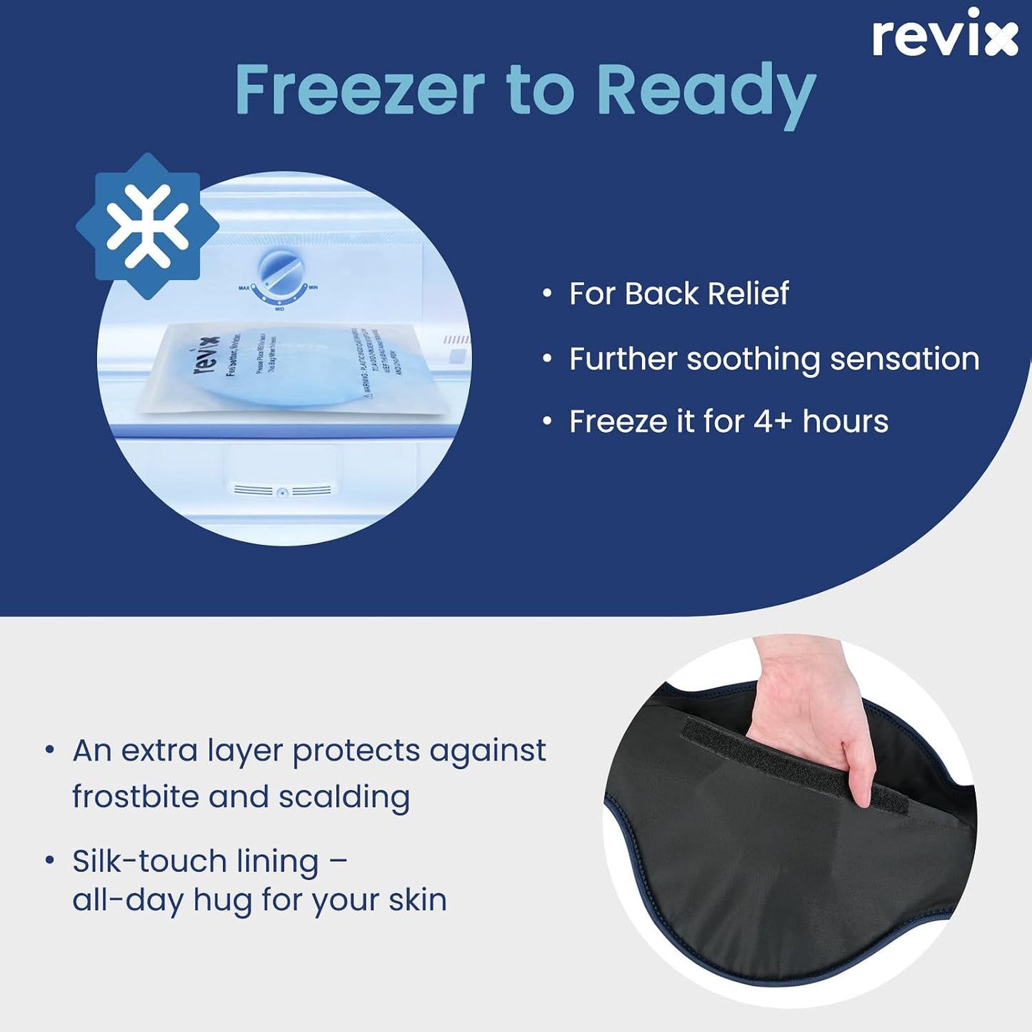 REVIX Extra Large Lower Back Ice Pack Wrap, 2 Pack Gel Wrap for Lumbar | Reusable Cold Gel for Sciatica & Waist Relief, 13.4 x 11 in, Hands-free Lumbar Wrap for Men & Women, Blue