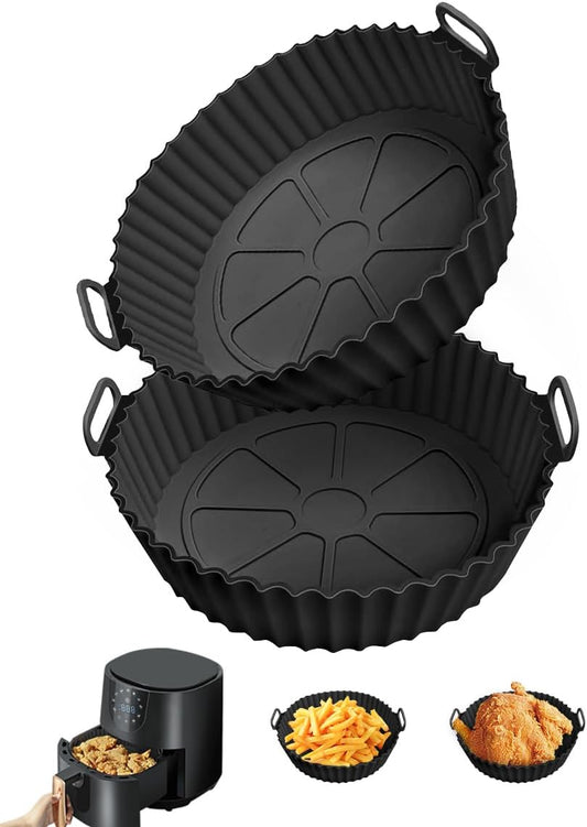 2 Pack 8 Inch Air Fryer Silicone Liners Pot,Air Fryer Basket Liners, Silicone Baking Tray Pots for 3 to 5 Qt for Air fryer Oven Reusable Baking Tray Oven Accessories (Gray)