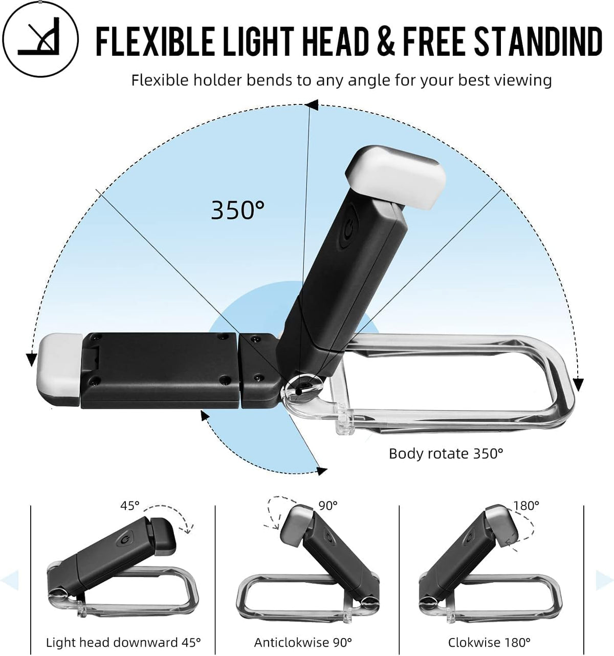 EGWASER Book Light for Reading in Bed, USB Rechargeable Clip on Book Lights, 3 Brightness Adjustable Dimmable Bookmark Light for Eye-Protection, Reading Lamp for Bookworms, Travel (Dark Green)