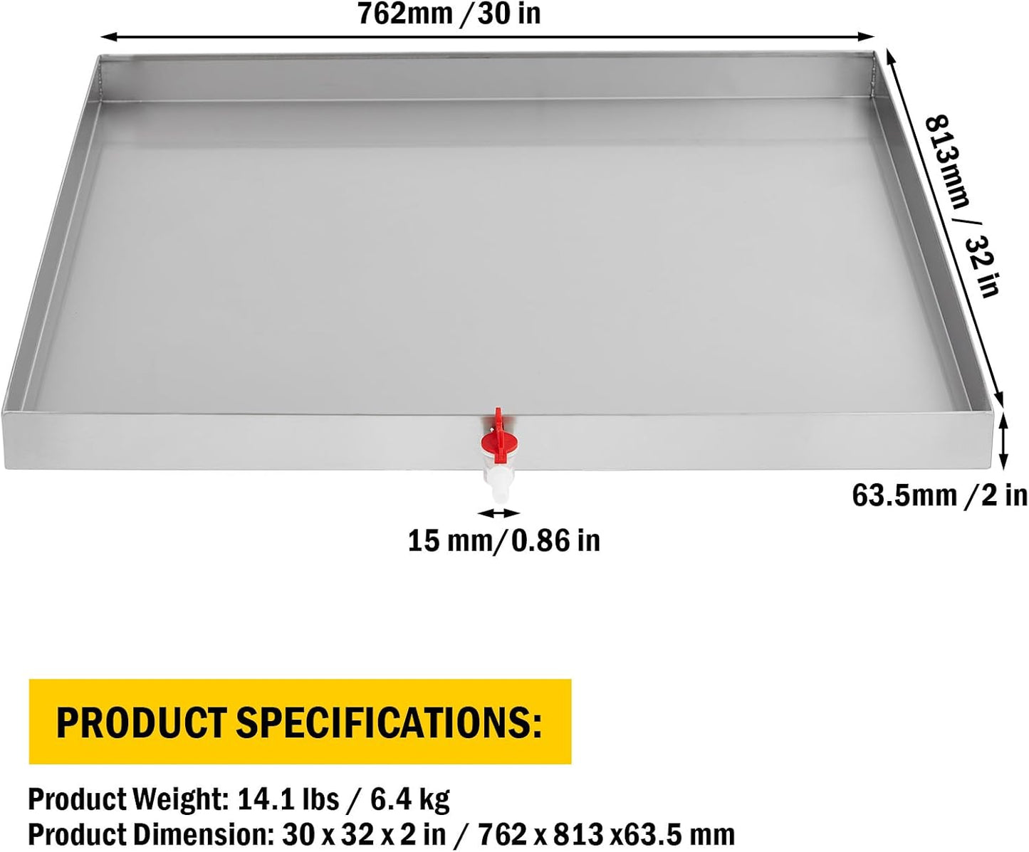28" x 30" Washing Machine Drain Pan with Drain Hole & Hose Adapter, 304 Stainless Steel Heavy Duty Washer Drip Tray with 4 Anti-Vibration Feet for Compact Washers