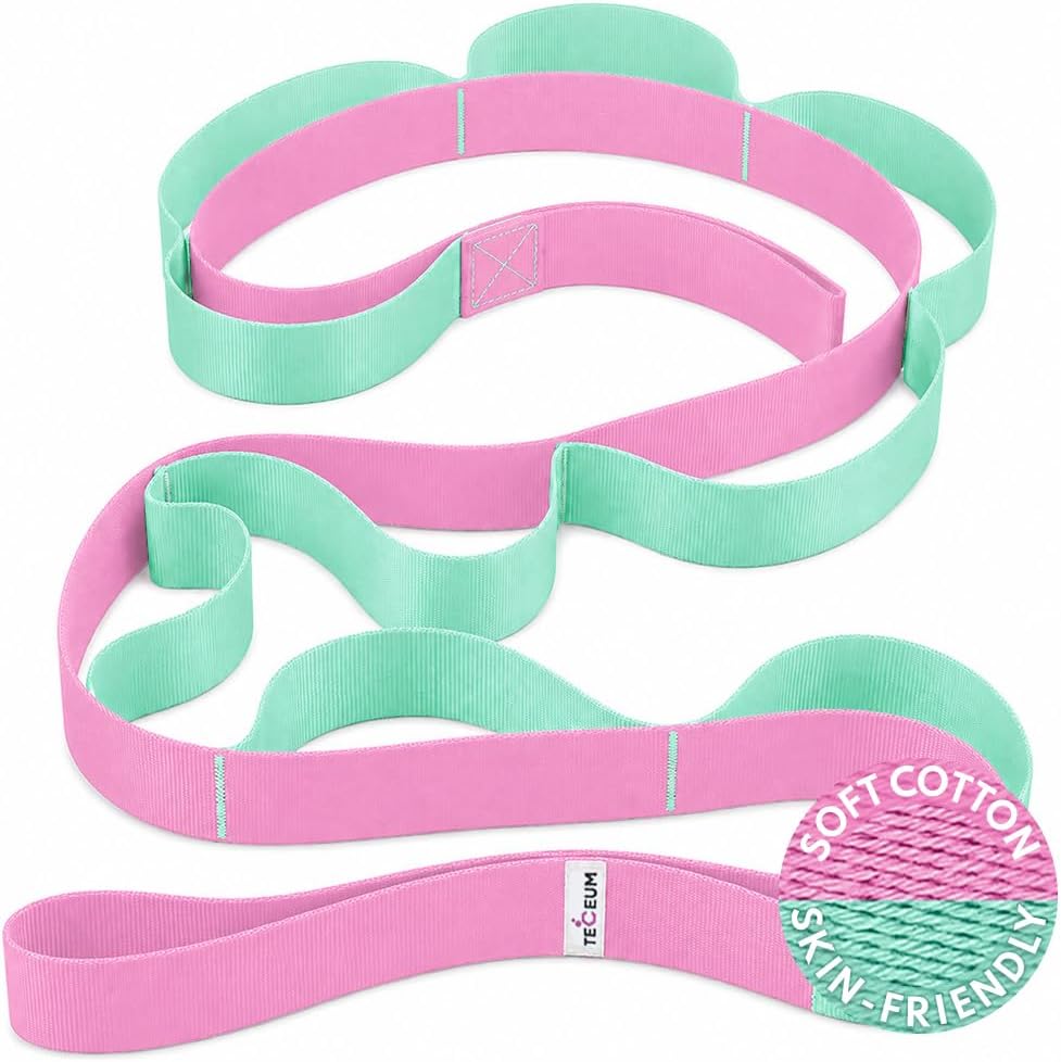 Stretching Strap with 10 Loops for Physical Therapy & Rehab | Non-Elastic Yoga Stretch Band for Hamstring, Leg, Hip & Knee Rehab, Pilates, Flexibility & Mobility Exercises for Men & Women