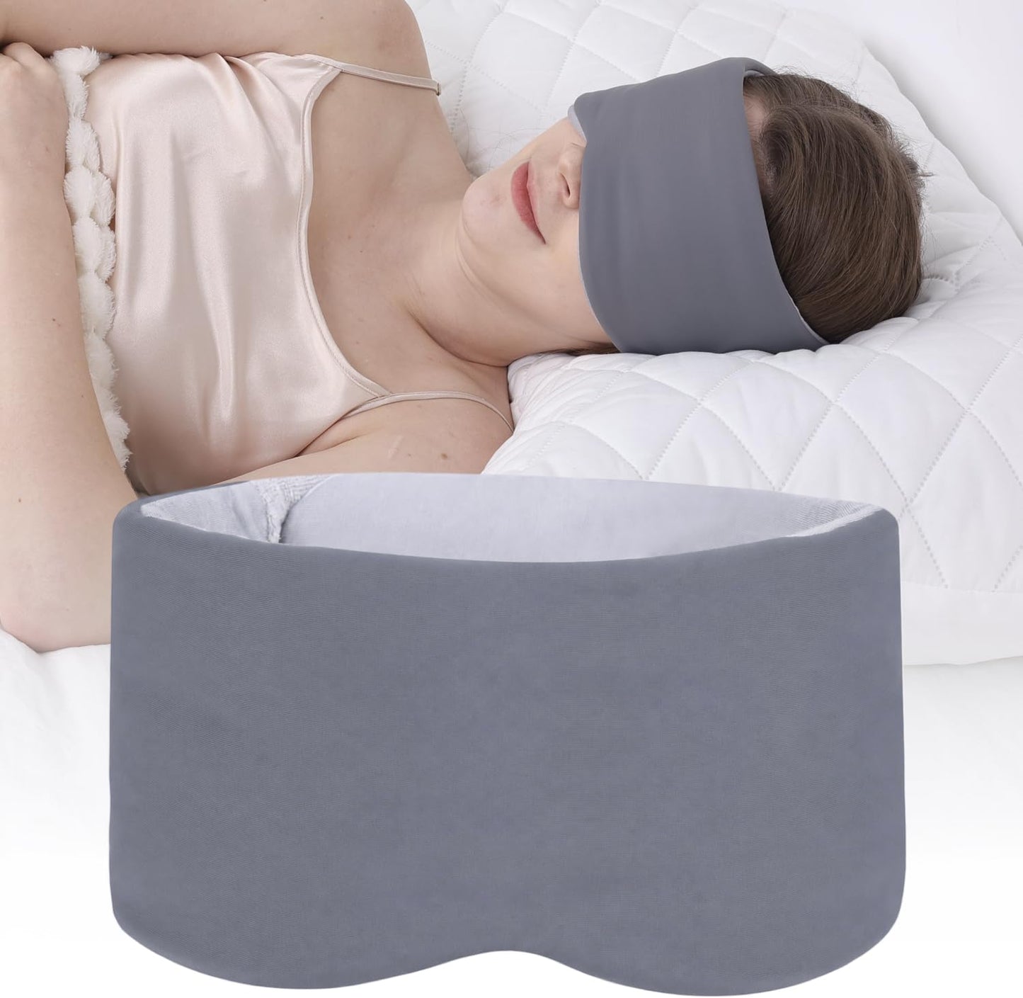 Silent Fastener Sleep Mask with Ear Cover, No Strap Wide Eye Mask for Sleep | Dual-Sided Cozy and Silky Eyemask, No-tangle Adjustable Eye Cover for Long Hair, Zero Pressure & Soft Blindfold for Travel