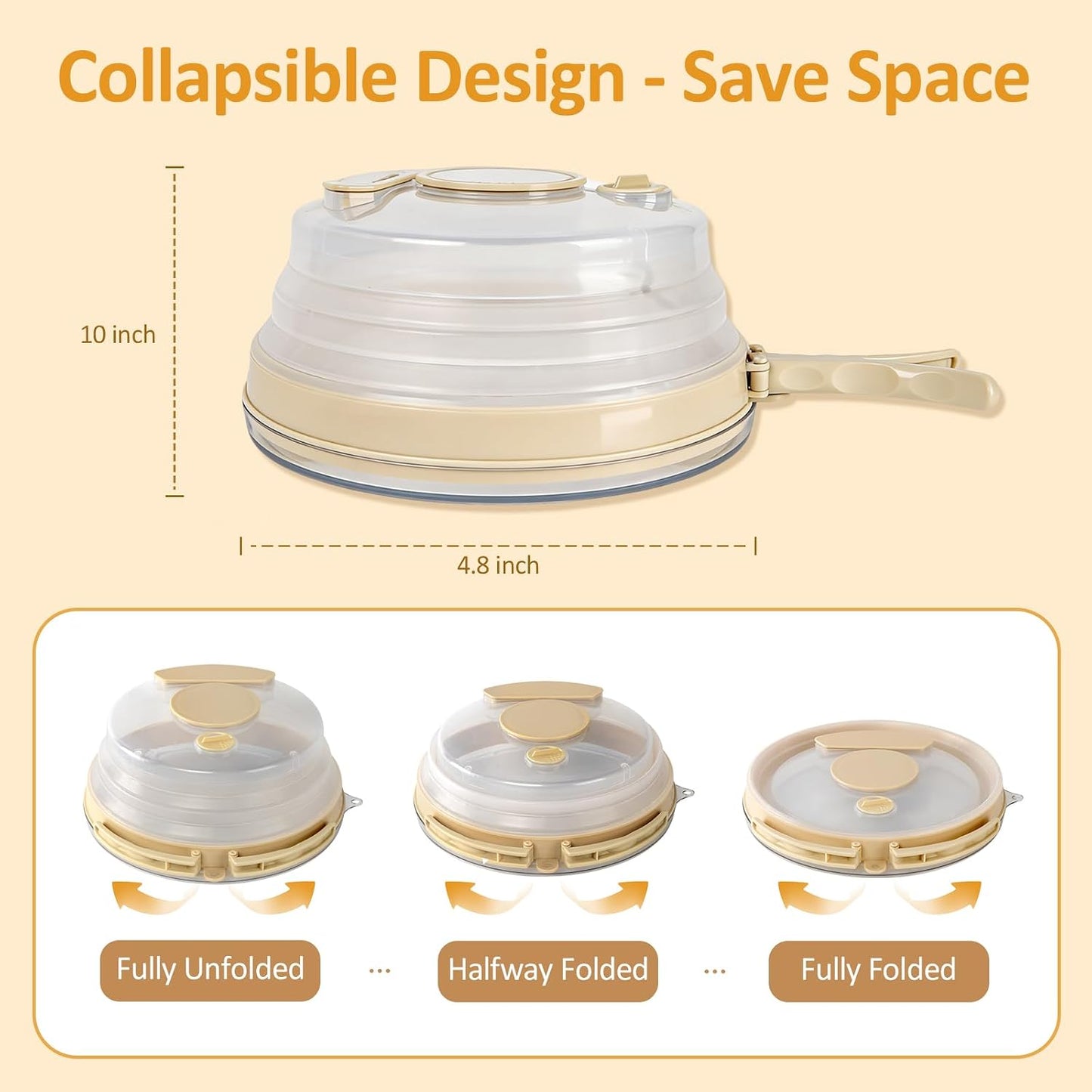 10” Microwave Splatter Cover with Water Steamer and Anti-Spill Base Plate | Built-in Seasoning Box, Collapsible Microwave Cover for Food with Handle & Hanging Hole, Vent Adjustable, BPA-Free, Reusable