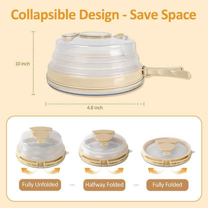 10” Microwave Splatter Cover with Water Steamer and Anti-Spill Base Plate | Built-in Seasoning Box, Collapsible Microwave Cover for Food with Handle & Hanging Hole, Vent Adjustable, BPA-Free, Reusable