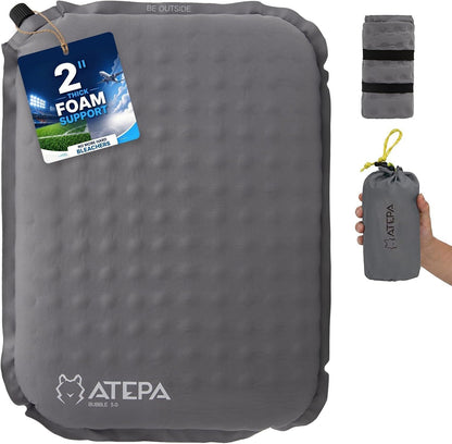 ATEPA Inflatable Seat Cushion | 2" & 2.5" foam core seat pad, Self inflating, Compact, Stadium, Airplane, Travel, Camping, Hiking, Sports events