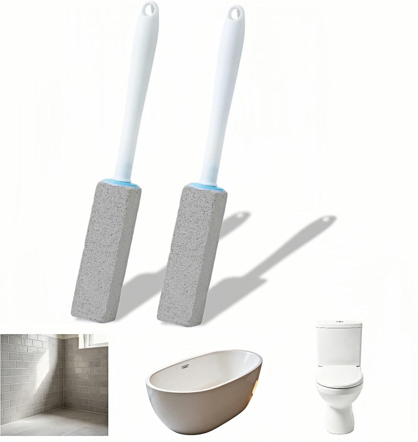 Btolin 2 Pack Pumice Stone Toilet Cleaner with Handle – Heavy Duty Hard Water Ring & Limescale Remover for Toilet, Pool, Tub, Sink – No Scratches, Chemical-Free, Ergonomic